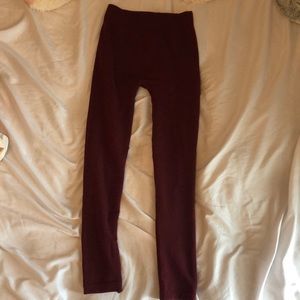 Maroon fleece high waisted leggings
